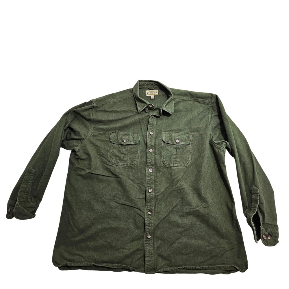 Cabela's Button-Down Men's 3XL Tall Forest Green Deerskin Soft Chamois Shirt